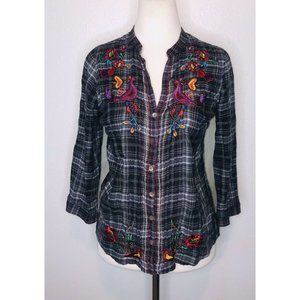 3J Workshop Hinga Plaid Embroidered Johnny Was Top